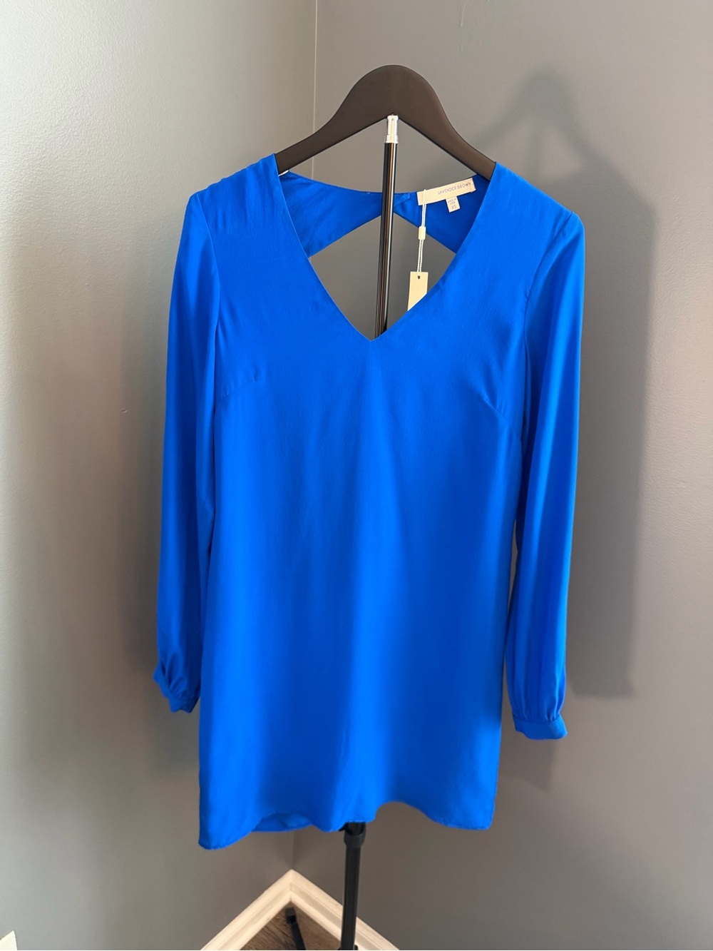 Lavender Brown V-Neck Tunic in Bright Blue